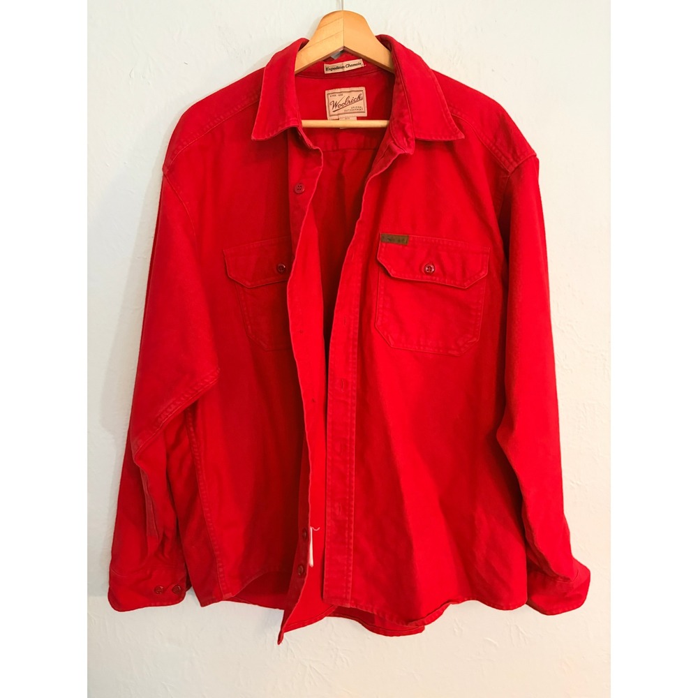 Woolrich Expedition Chamois Shirt XL Red Heavy Cotton Button Up Outdoor Vintage